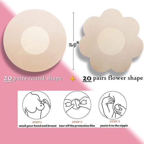 YISIBIA 40 Pairs Nipple Covers For Women Disposable Invisible & Natural Satin Nipple Stickers Petals Breast Pasties in Kuwait