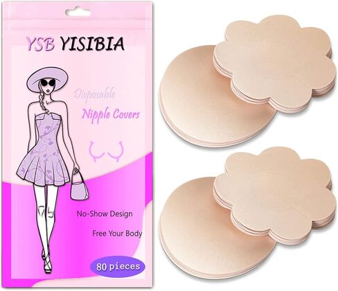 YISIBIA 80 Pieces Nipple Covers For Women Disposable Adhesive Natural & Invisible Satin Nipple Pasties Stickers Breast Petals in Kuwait