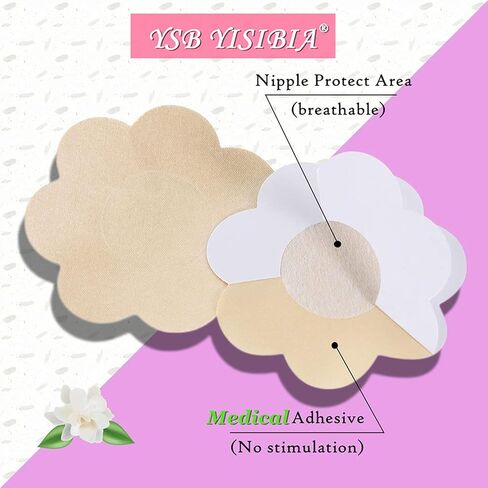 YISIBIA 80 Pieces Nipple Covers For Women Disposable Adhesive Natural & Invisible Satin Nipple Pasties Stickers Breast Petals in Kuwait