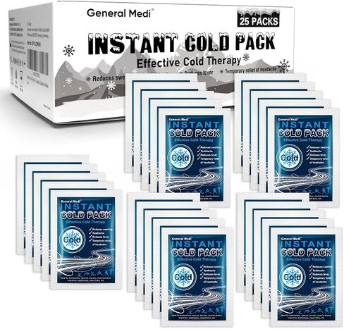 General Medi Instant Ice Cold Pack (4"x 5.5") – 25 Packs Disposable Cold Therapy Ice Packs for Pain Relief, Swelling, Inflammation, Sprains, Toothache – for Athletes & Outdoor Activities in Saudi Arabia