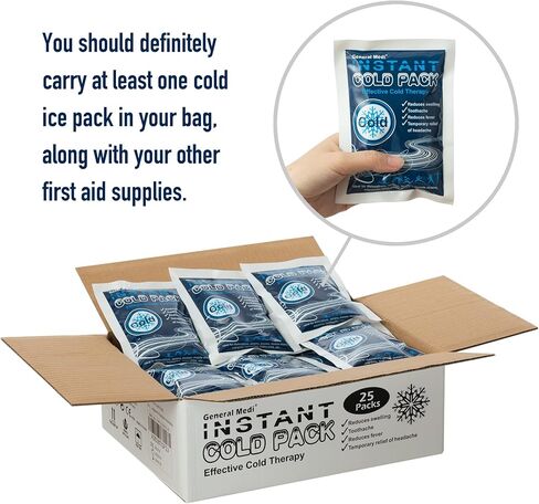 General Medi Instant Ice Cold Pack (4"x 5.5") – 25 Packs Disposable Cold Therapy Ice Packs for Pain Relief, Swelling, Inflammation, Sprains, Toothache – for Athletes & Outdoor Activities in Saudi Arabia