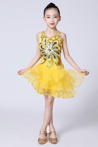 Happy Cherry Girls Sequins Dance Outfits Latin Salsa Ballroom Costumes in Saudi Arabia