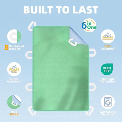 Incontinence Bed Pad Washable Waterproof, Underpad 8-Handle Positioning Reusable Pad for Elderly Assistance, Bedridden, Disabled, Caregiver & Pets, 34" x 52" in Saudi Arabia