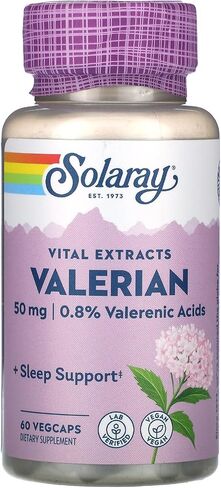Solaray Valerian Root Extract 50 mg | Relaxation Support for a Healthy Sleep Cycle | 0.8% Valerenic Acids | 60 CT in Kuwait