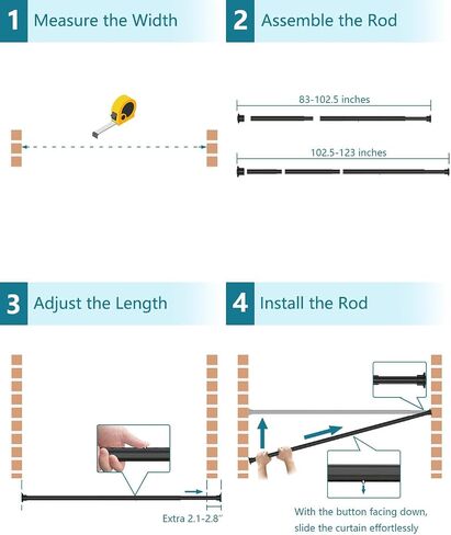 ALLZONE Heavy Duty Tension Curtain Rod for Window, 83-123 Inches, Room Divider with Adjustable Pole for Patio, Bedroom, Balcony, Hold Up Blackout Curtains and Non-Slip, Solid, Black in Saudi Arabia
