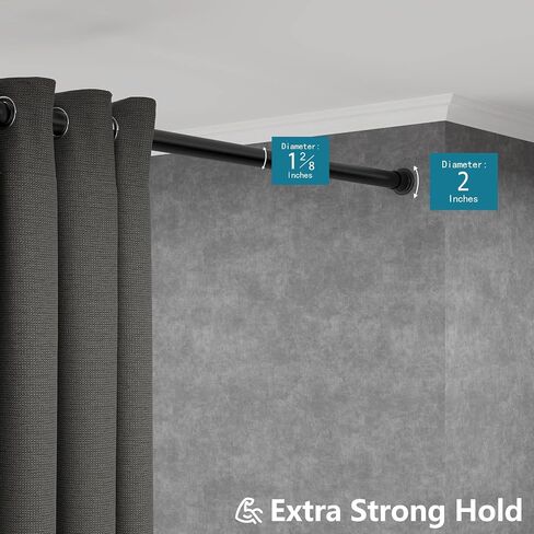 ALLZONE Heavy Duty Tension Curtain Rod for Window, 83-123 Inches, Room Divider with Adjustable Pole for Patio, Bedroom, Balcony, Hold Up Blackout Curtains and Non-Slip, Solid, Black in Saudi Arabia