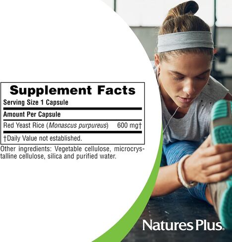أرز الخميرة الحمراء من Natures Plus Herbal Actives - 600 مجم، 120 كبسولة نباتية - نباتي، خالي من الغلوتين - 120 وجبة in Kuwait