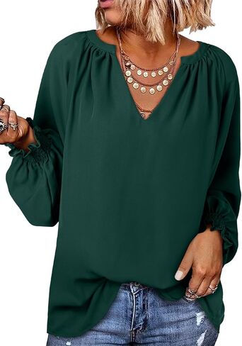 Dokotoo Womens Blouses Fashion Long Sleeve V Neck Casual Chiffon Shirts Tops Summer Outfits Clothes 2024 in Saudi Arabia