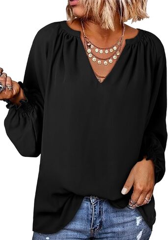 Dokotoo Womens Blouses Fashion Long Sleeve V Neck Casual Chiffon Shirts Tops Summer Outfits Clothes 2024 in Saudi Arabia
