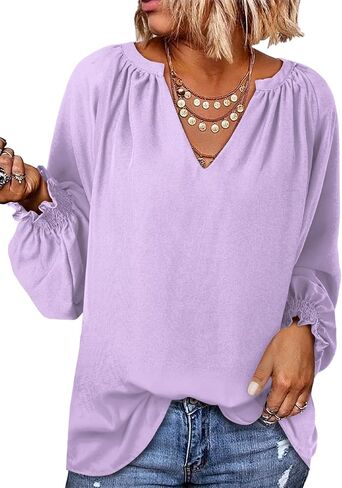Dokotoo Womens Blouses Fashion Long Sleeve V Neck Casual Chiffon Shirts Tops Summer Outfits Clothes 2024 in Saudi Arabia