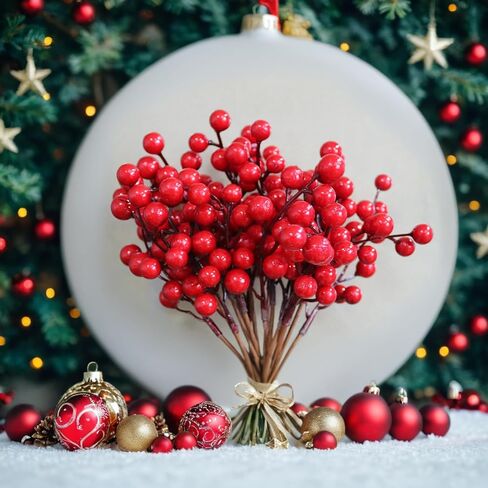 18 Pack Artificial Holly Red Berry Stems 7 inch Christmas Red Berry Picks Holly Berry Branches for Christmas Tree Decorations DIY Crafts Xmas Ornaments Wedding Holiday Home Decor in Saudi Arabia