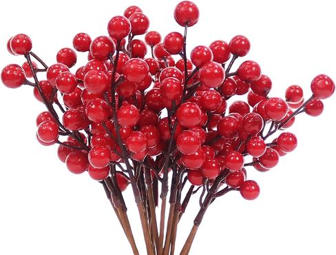18 Pack Artificial Holly Red Berry Stems 7 inch Christmas Red Berry Picks Holly Berry Branches for Christmas Tree Decorations DIY Crafts Xmas Ornaments Wedding Holiday Home Decor in Saudi Arabia