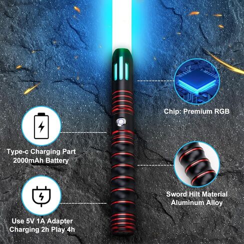 Light Saber, Heavy Metal Hilt RGB Dueling Pro Light Sabers, Motion Control 12 Colors and 16 Sound Fonts Smooth Swing Force FX Lightsaber, Lightsabers for Adults for Halloween Party Cosplay Props in Saudi Arabia