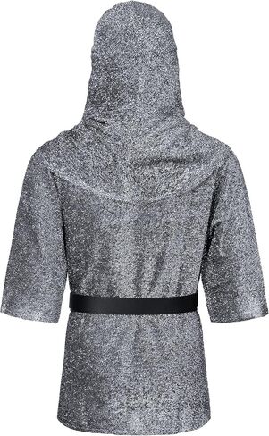 Renaissance Faux Chain Mail Armor Tunic Shirt Coif Medieval Knight Cowl Crusader Costume Outfit Bracers Waist Belt Set in Saudi Arabia