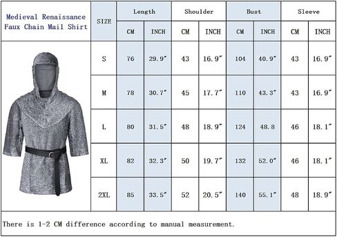 Renaissance Faux Chain Mail Armor Tunic Shirt Coif Medieval Knight Cowl Crusader Costume Outfit Bracers Waist Belt Set in Saudi Arabia