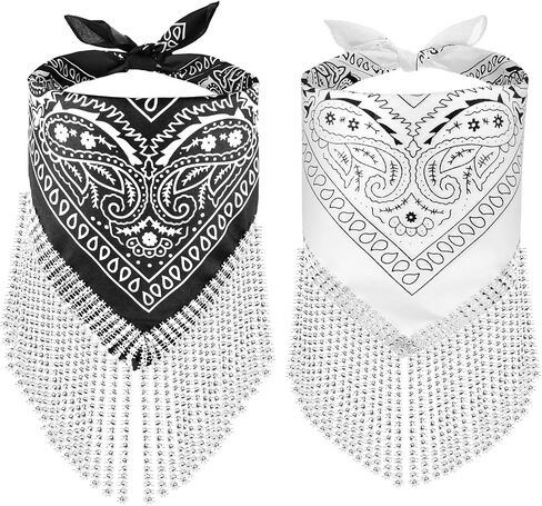 OYANIMO Disco Fringed Bandana 2 Pcs Cowgirl Bachelorette Bandanas Sparkly Rhinestone Fringe Bandanas for Women Men Western in Saudi Arabia