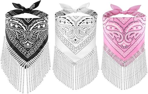 OYANIMO Disco Fringed Bandana 2 Pcs Cowgirl Bachelorette Bandanas Sparkly Rhinestone Fringe Bandanas for Women Men Western in Saudi Arabia