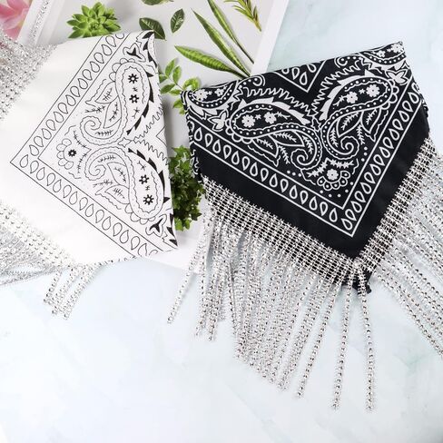 OYANIMO Disco Fringed Bandana 2 Pcs Cowgirl Bachelorette Bandanas Sparkly Rhinestone Fringe Bandanas for Women Men Western in Saudi Arabia