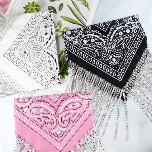 OYANIMO Disco Fringed Bandana 2 Pcs Cowgirl Bachelorette Bandanas Sparkly Rhinestone Fringe Bandanas for Women Men Western in Saudi Arabia