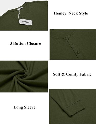 COOFANDY Men's Henley Shirts Long Sleeve Button T-Shirt Lightweight Fashion Casual Pullover Shirt in Saudi Arabia