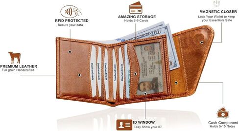 Deerhandamde Wallets for Men | Minimalist Leather Wallet for Men | Handcrafted men wallet with Magnetic closer | 9- 12 Card Holder men's wallet | Mens Wallet | RFID wallet for men | with Gift Box in Saudi Arabia