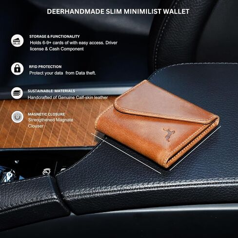 Deerhandamde Wallets for Men | Minimalist Leather Wallet for Men | Handcrafted men wallet with Magnetic closer | 9- 12 Card Holder men's wallet | Mens Wallet | RFID wallet for men | with Gift Box in Saudi Arabia