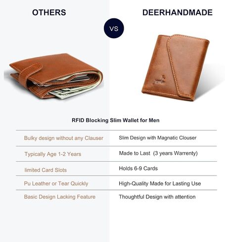 Deerhandamde Wallets for Men | Minimalist Leather Wallet for Men | Handcrafted men wallet with Magnetic closer | 9- 12 Card Holder men's wallet | Mens Wallet | RFID wallet for men | with Gift Box in Saudi Arabia