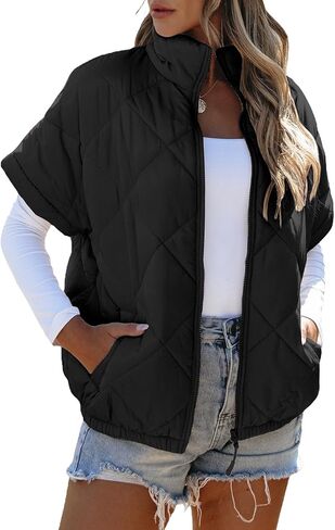 SHEWIN Quilted Jackets For Women 2024 Casual Lightweight Short Sleeve Zip Up Warm Vests in Kuwait