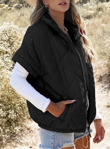 SHEWIN Quilted Jackets For Women 2024 Casual Lightweight Short Sleeve Zip Up Warm Vests in Kuwait