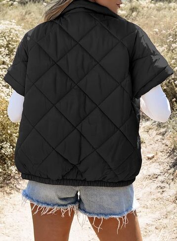 SHEWIN Quilted Jackets For Women 2024 Casual Lightweight Short Sleeve Zip Up Warm Vests in Kuwait