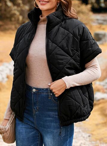 SHEWIN Quilted Jackets For Women 2024 Casual Lightweight Short Sleeve Zip Up Warm Vests in Kuwait