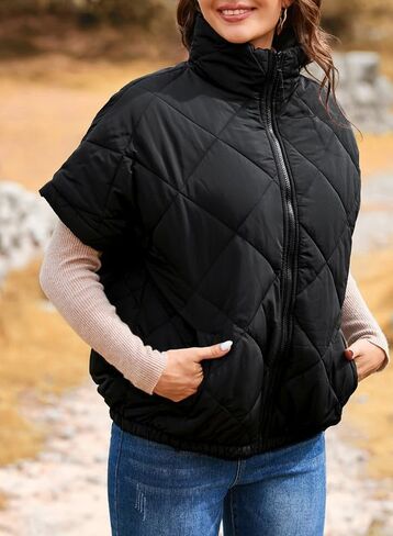 SHEWIN Quilted Jackets For Women 2024 Casual Lightweight Short Sleeve Zip Up Warm Vests in Kuwait