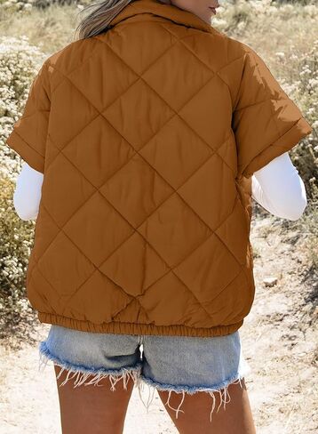 SHEWIN Quilted Jackets For Women 2024 Casual Lightweight Short Sleeve Zip Up Warm Vests in Saudi Arabia