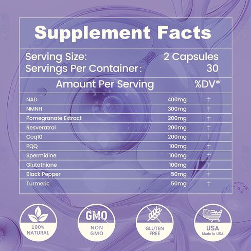 10-in-1 Antioxidants Supplement, 1700MG Super Antioxidant for Women and Men, Powerful Antioxidants with NAD, NMNH,Coq10, Cell Repair & Reducing Free Radical Damage, 60 Capsules in Saudi Arabia