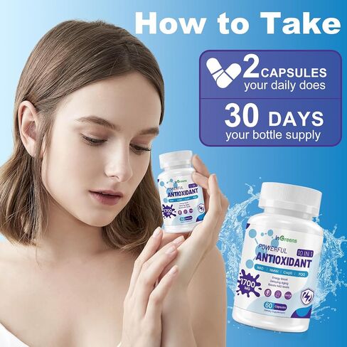 10-in-1 Antioxidants Supplement, 1700MG Super Antioxidant for Women and Men, Powerful Antioxidants with NAD, NMNH,Coq10, Cell Repair & Reducing Free Radical Damage, 60 Capsules in Saudi Arabia