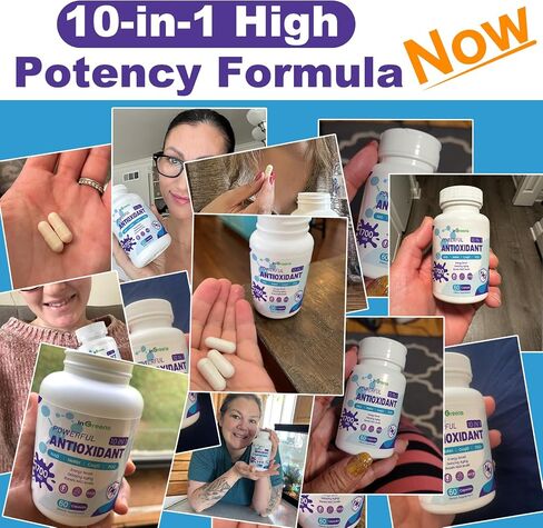 10-in-1 Antioxidants Supplement, 1700MG Super Antioxidant for Women and Men, Powerful Antioxidants with NAD, NMNH,Coq10, Cell Repair & Reducing Free Radical Damage, 60 Capsules in Saudi Arabia