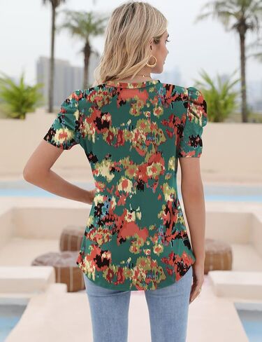 قميص Ivicoer منتفخ بأكمام قصيرة للنساء بلوزات صيفية بفتحة رقبة دائرية فضفاضة مقاس S-XXL in Saudi Arabia