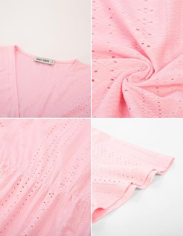GRACE KARIN 2024 Womens Summer Tops Wrap V Neck Eyelet Top Ruffle Sleeve Peplum Casual T Shirts in Saudi Arabia