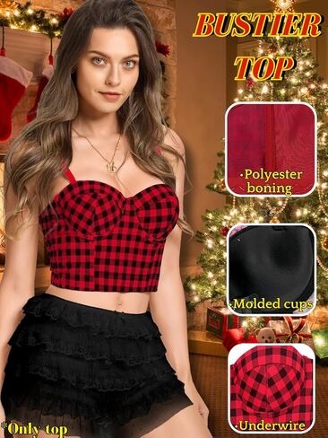 ملابس علوية قصيرة منقوشة مثيرة للنساء، قطعة علوية من القماش القطني، مشد بحزام سباغيتي مع سلك داخلي للخروج في عيد الميلاد in Kuwait