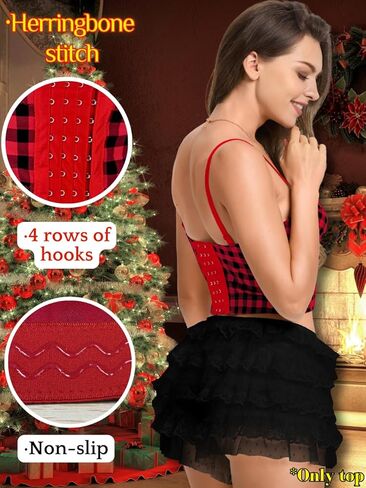 ملابس علوية قصيرة منقوشة مثيرة للنساء، قطعة علوية من القماش القطني، مشد بحزام سباغيتي مع سلك داخلي للخروج في عيد الميلاد in Kuwait