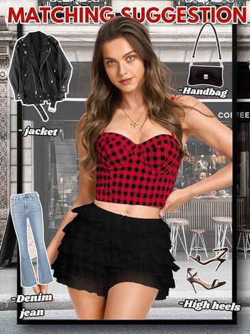 ملابس علوية قصيرة منقوشة مثيرة للنساء، قطعة علوية من القماش القطني، مشد بحزام سباغيتي مع سلك داخلي للخروج في عيد الميلاد in Kuwait