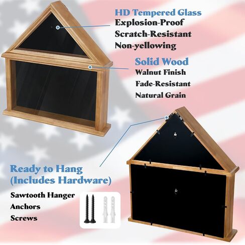 Solid Wood Flag Certificate Display Case Box with HD Tempered Glass Fit Small Folded 3'x5' American Flag(Not for 9.5'x5' Burial Flag), Veteran Military Shadow Box Felt Lining for Badge Medal, Mahogany in Kuwait