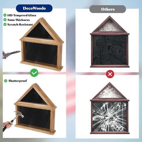 Solid Wood Flag Certificate Display Case Box with HD Tempered Glass Fit Small Folded 3'x5' American Flag(Not for 9.5'x5' Burial Flag), Veteran Military Shadow Box Felt Lining for Badge Medal, Mahogany in Kuwait