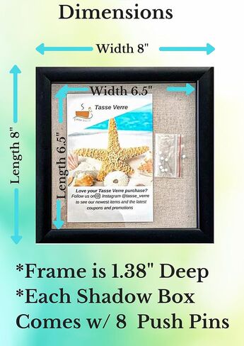 Tasse Verre Display Shadow Box Frame (2-Pack) - Ready to Hang Shadowbox Picture - Easy to Use - Box Display, Baby, Sports Uniforms, Military Medals, Pins, Wedding. (Black, 8x8) in Saudi Arabia