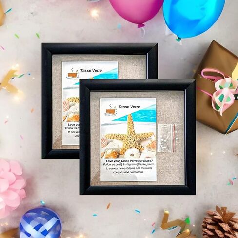 Tasse Verre Display Shadow Box Frame (2-Pack) - Ready to Hang Shadowbox Picture - Easy to Use - Box Display, Baby, Sports Uniforms, Military Medals, Pins, Wedding. (Black, 8x8) in Saudi Arabia