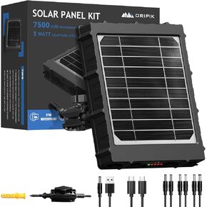Trail Camera Solar Panel with USB-C, Solar Battery Charger Kit 12V/1A ~ 6V/1.5A Output for Game Camera, Build-in 7500mAh Rechargeable Lithium Battery IP68 Waterproof Trail Cam Accessory