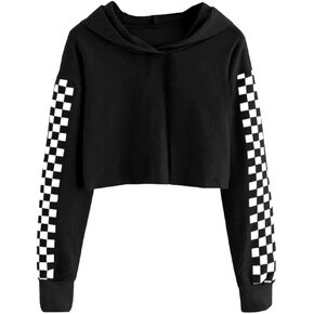 Imily Bela Kids Crop Tops Girls Hoodies Cute Plaid Long Sleeve Fashion Sweatshirts