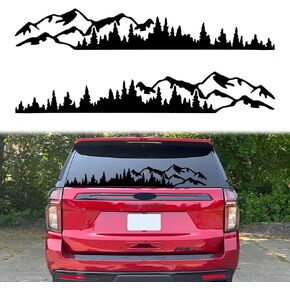 2Pcs Universal Mountain Tree Forest Vinyl Decals for Car Body Door Side Auto Graphic Stickers Accessories Decoration for RV Caravan Truck Panel SUV Off-Road Vehicles (Black, 74.4''*12.5'')