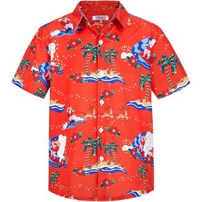 Yoimira Boys Christmas Shirt,Ugly Tropical Hawaiian Shirts for Kids Button Down Vacation Party Short Sleeve 7-14 Years
