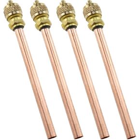 E-outstanding 5pcs Valve 1/4 Inch SAE x 1/4 Inch OD x 4 Inch Stem Core Air Conditioner Refrigeration Access Valves 6mm OD Copper Tube Filling Parts